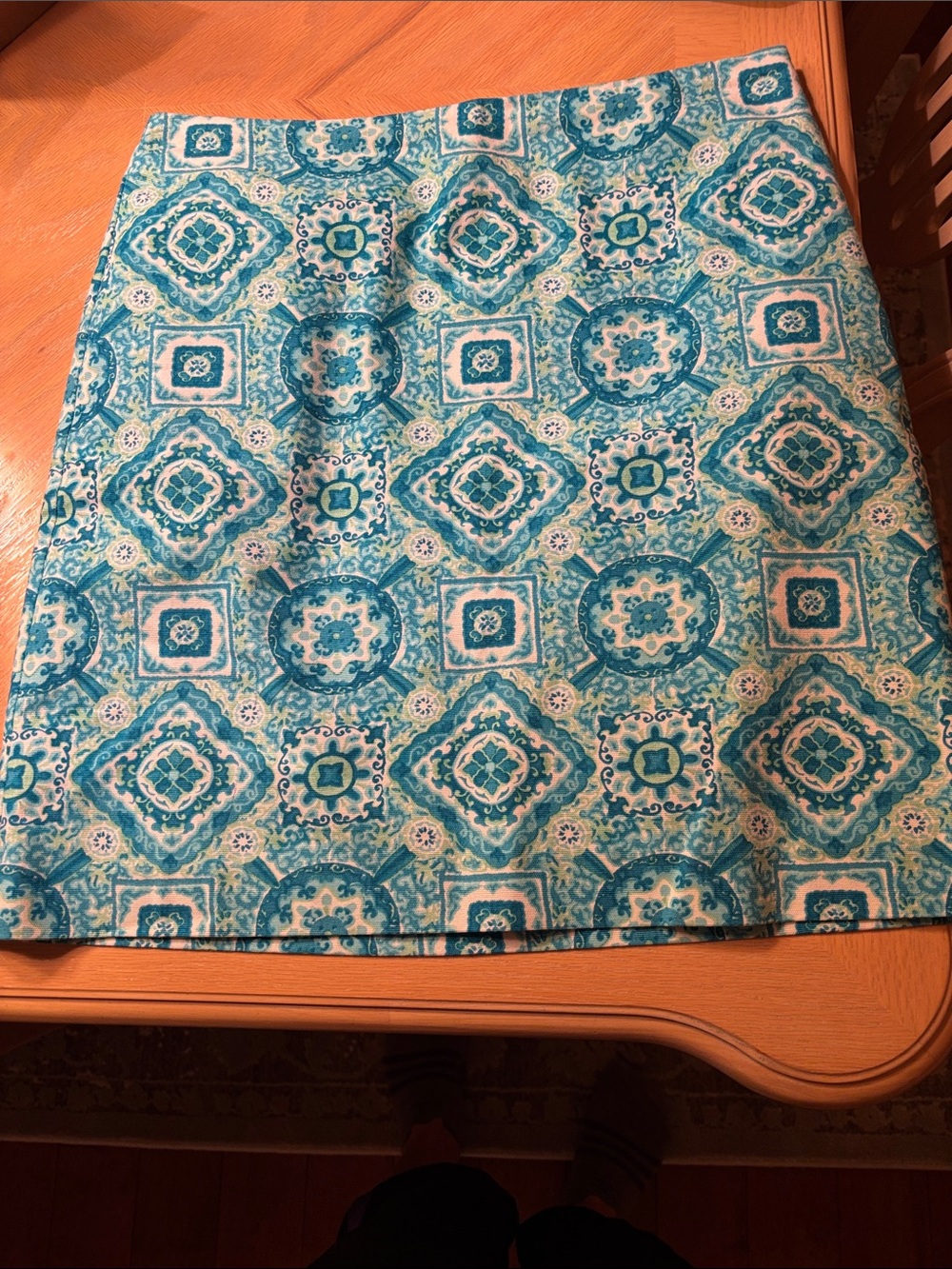 Talbots Turquoise and White Tile-Print Mini Skirt